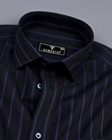 Scantic Black With Blue Twill Stripe Cotton Shirt