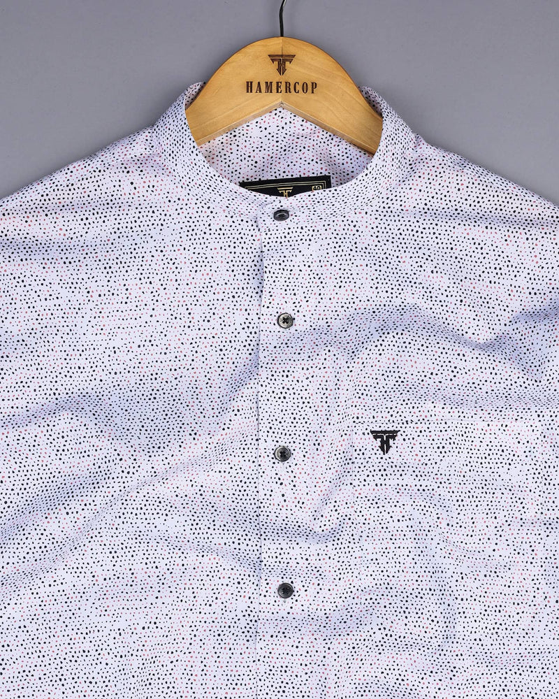 Grafton Black With Peach Printed White Cotton Shirt