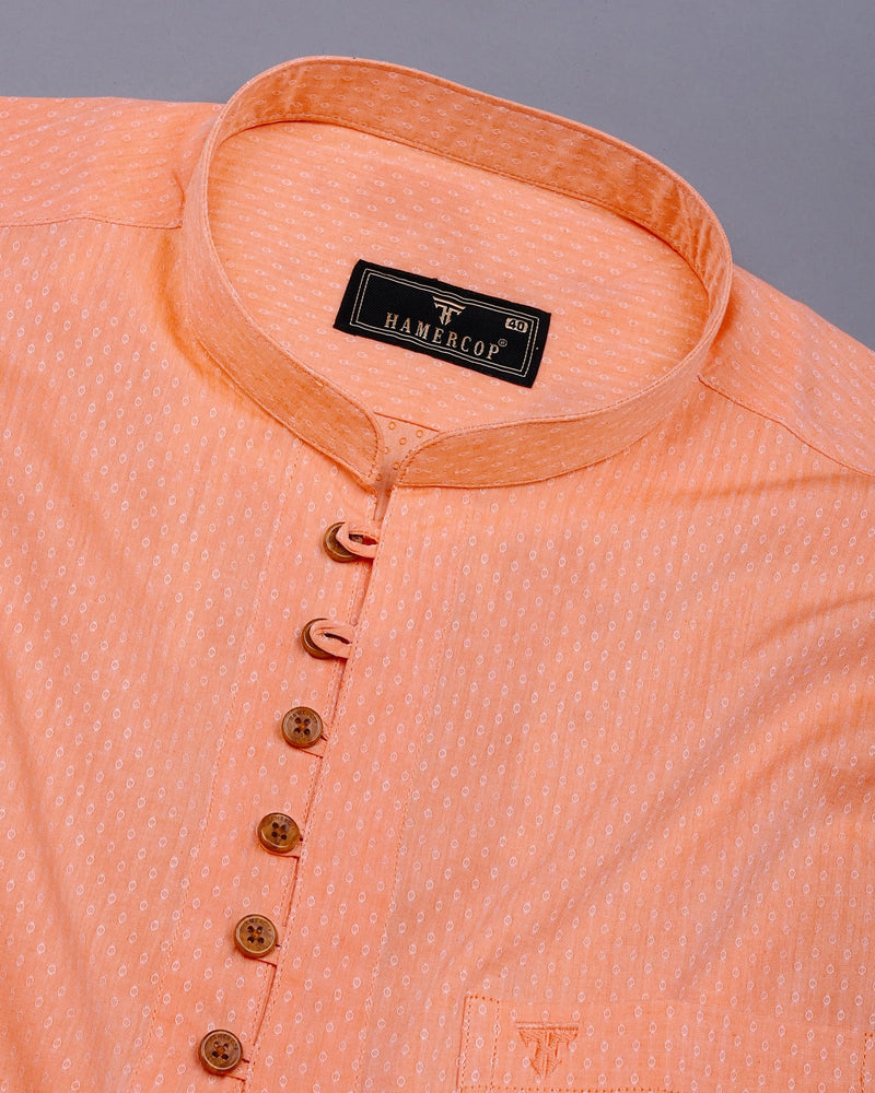 Pumpkin Orange Jacquard Textured Cotton Shirt Style Kurta