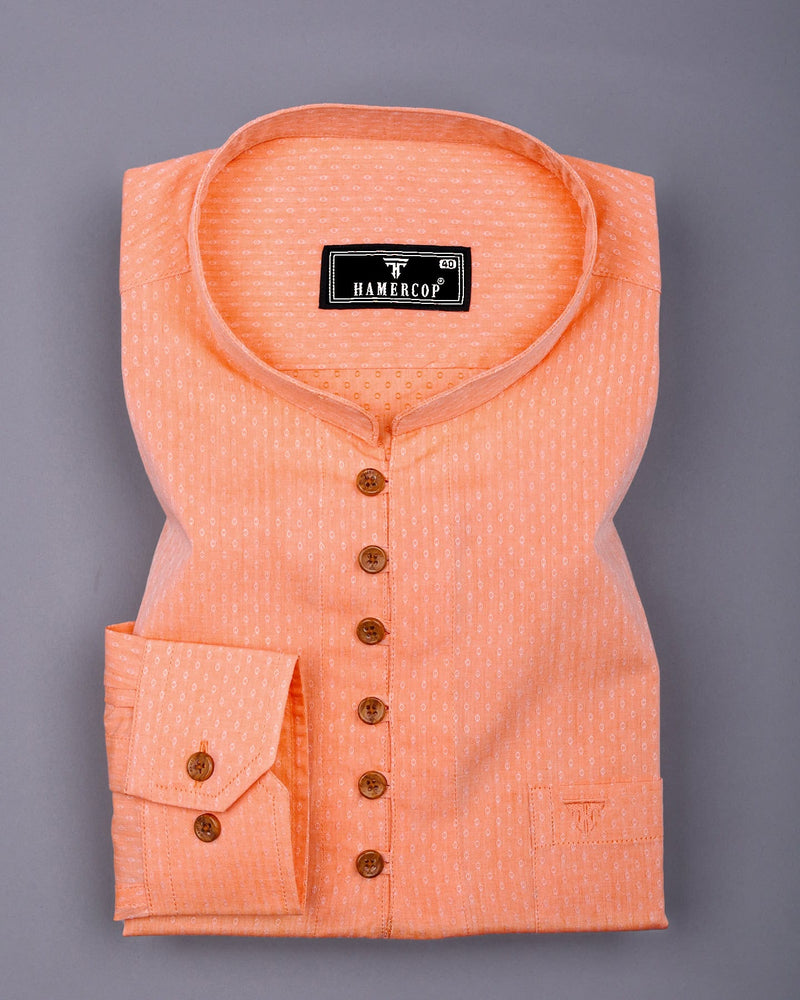 Pumpkin Orange Jacquard Textured Cotton Shirt Style Kurta