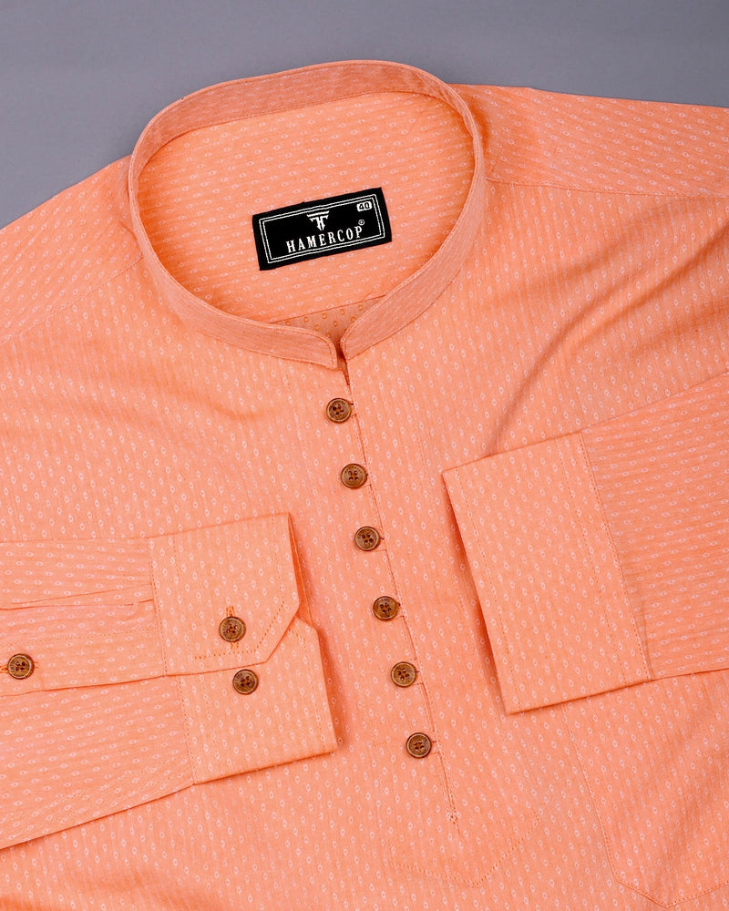 Pumpkin Orange Jacquard Textured Cotton Shirt Style Kurta