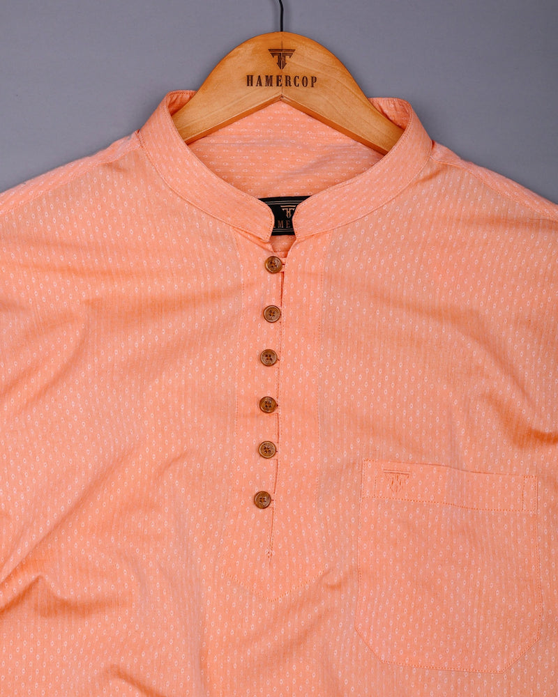 Pumpkin Orange Jacquard Textured Cotton Shirt Style Kurta