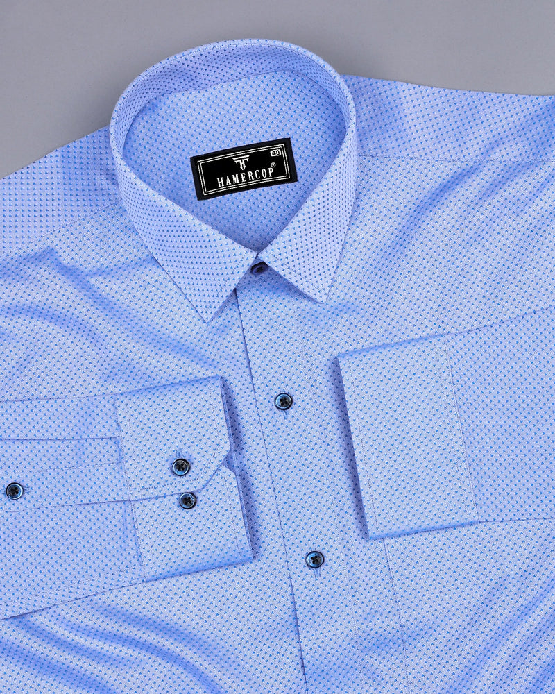 Ural Blue With White Jacquard Textured Cotton Shirt