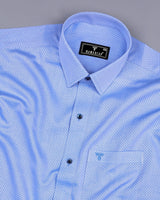 Ural Blue With White Jacquard Textured Cotton Shirt