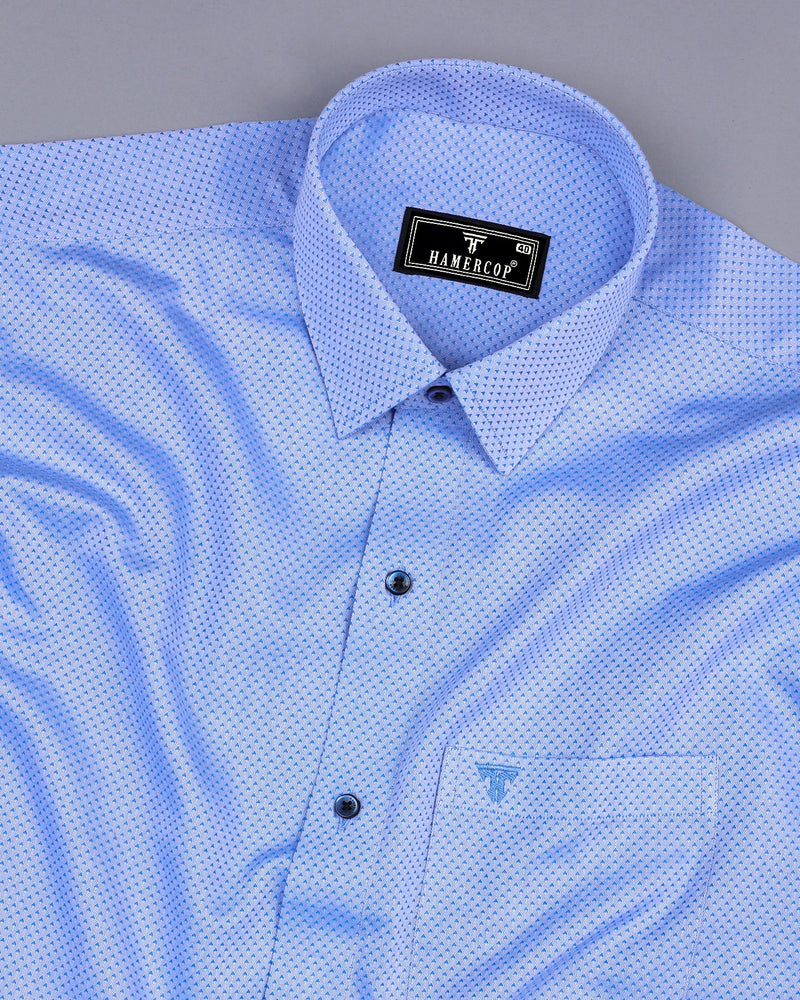 Ural Blue With White Jacquard Textured Cotton Shirt