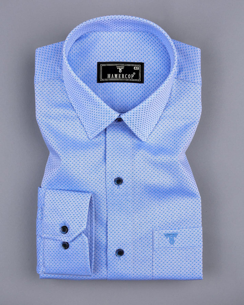 Ural Blue With White Jacquard Textured Cotton Shirt