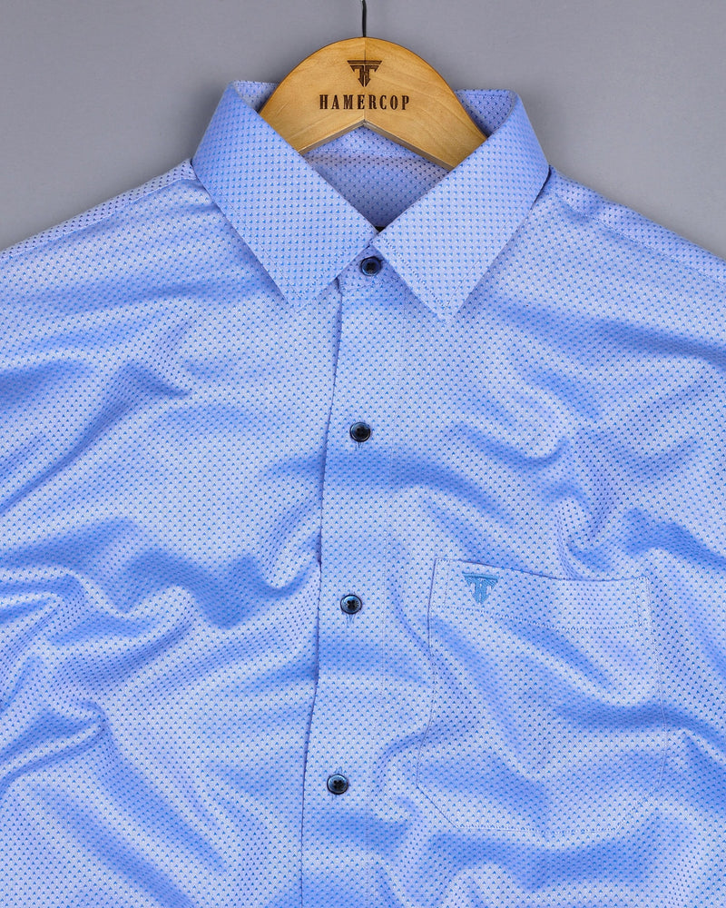 Ural Blue With White Jacquard Textured Cotton Shirt