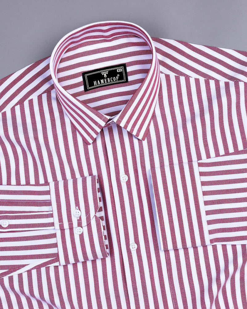 Harwich Maroon With White Stripe Dobby Cotton Shirt