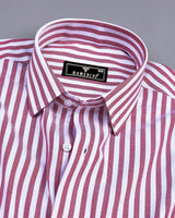 Harwich Maroon With White Stripe Dobby Cotton Shirt