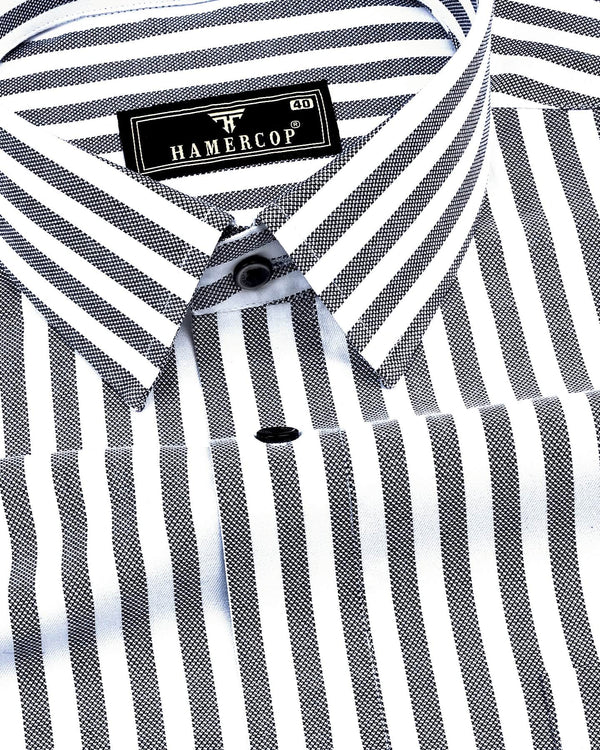 Harwich Black With White Stripe Dobby Cotton Shirt