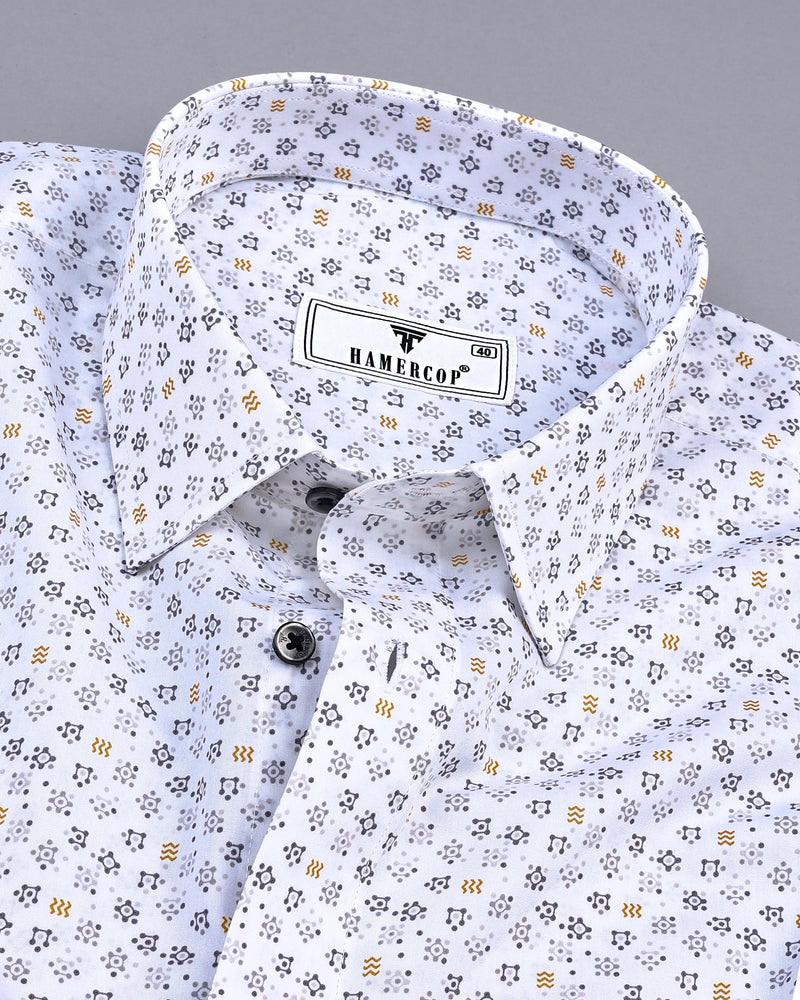 Helston White With Gray Printed Cotton Shirt