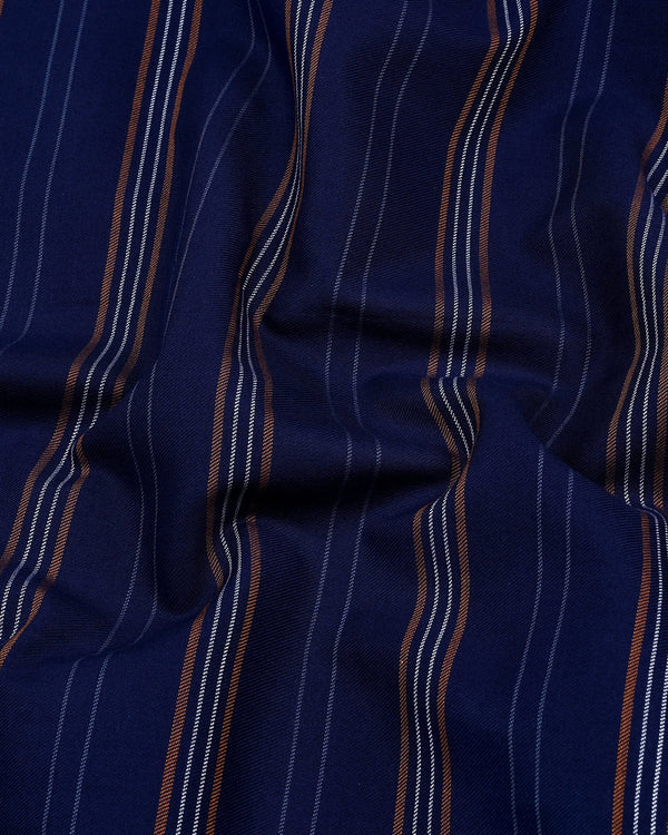 NavyBlue With Brown Weft Stripe Formal Cotton Shirt