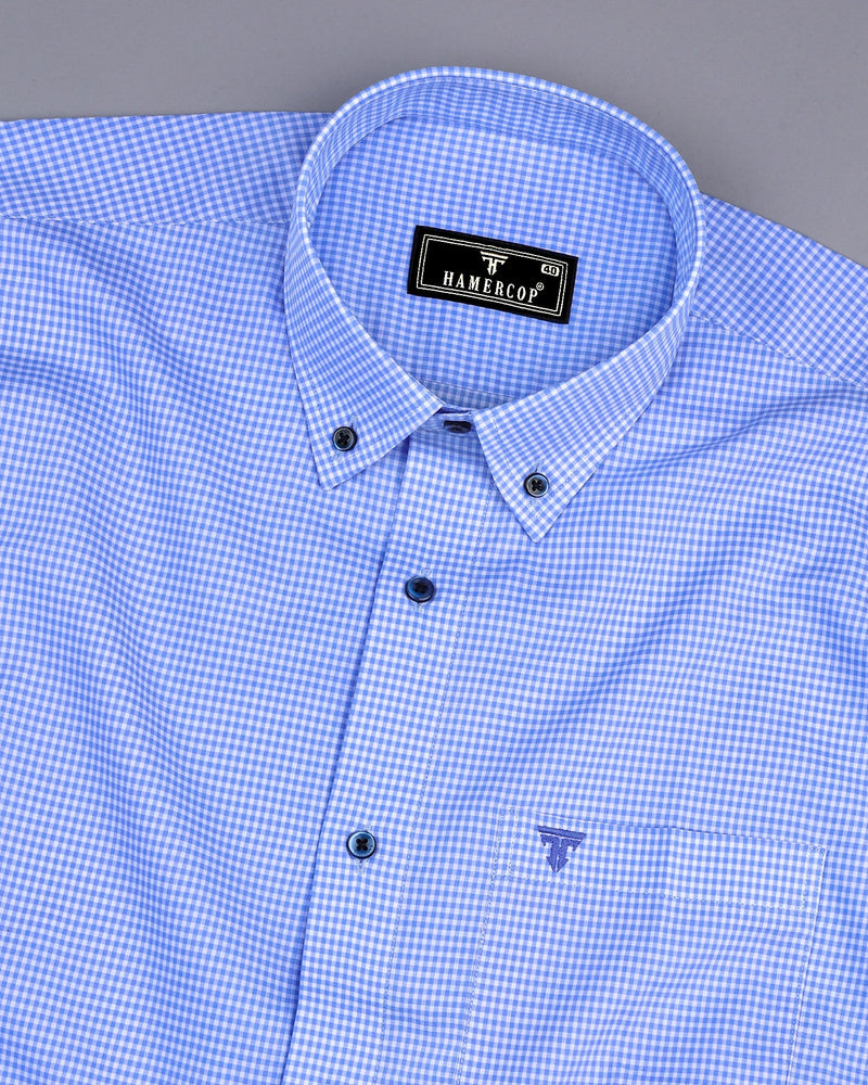 Boro SkyBlue With White Yarn Dyed Check Formal Cotton Shirt