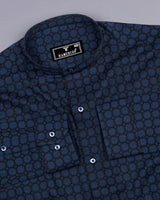 Riga Blue Geometrical Printed Satin Cotton Shirt