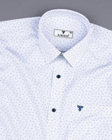 Marshmallow White With Blue Printed Cotton Shirt