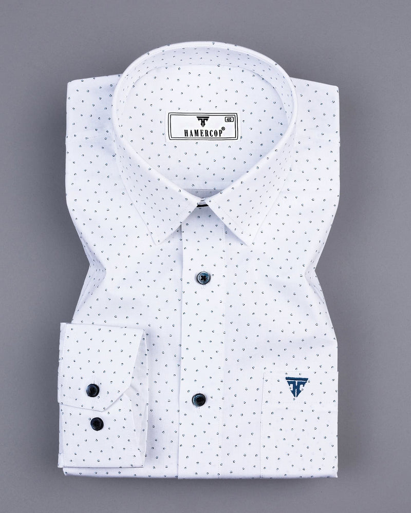 Marshmallow White With Blue Printed Cotton Shirt