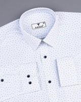 Marshmallow White With Blue Printed Cotton Shirt