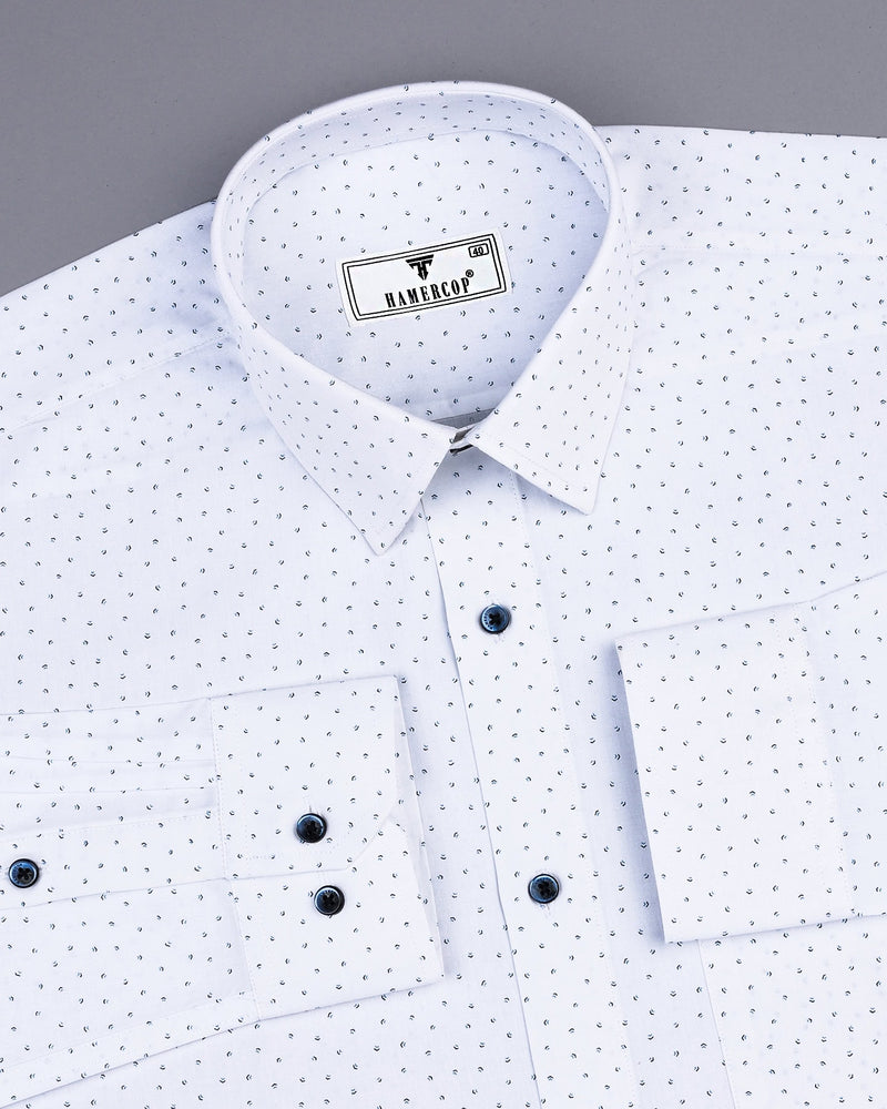 Marshmallow White With Blue Printed Cotton Shirt