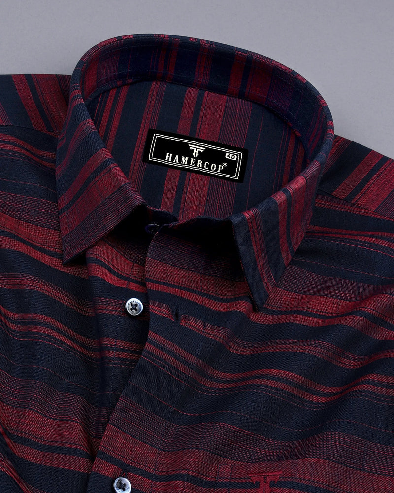 Red With NavyBlue Weft Stripe Linen Cotton Shirt