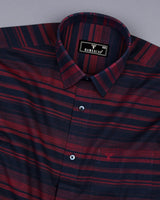 Red With NavyBlue Weft Stripe Linen Cotton Shirt