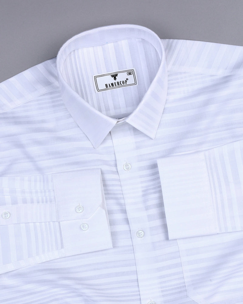 Galaxy White Self Weft Stripe Dobby Cotton Shirt