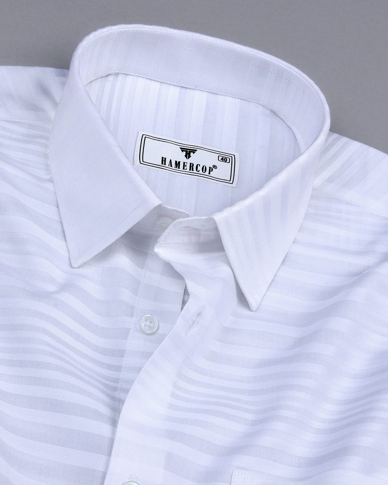 Galaxy White Self Weft Stripe Dobby Cotton Shirt