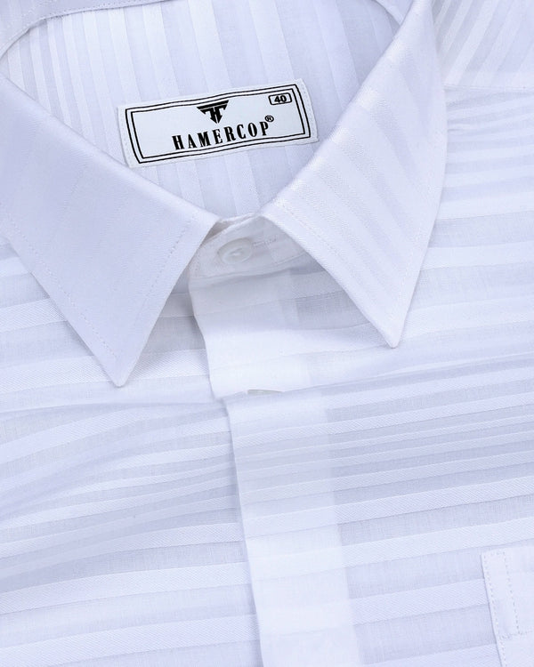 Galaxy White Self Weft Stripe Dobby Cotton Shirt