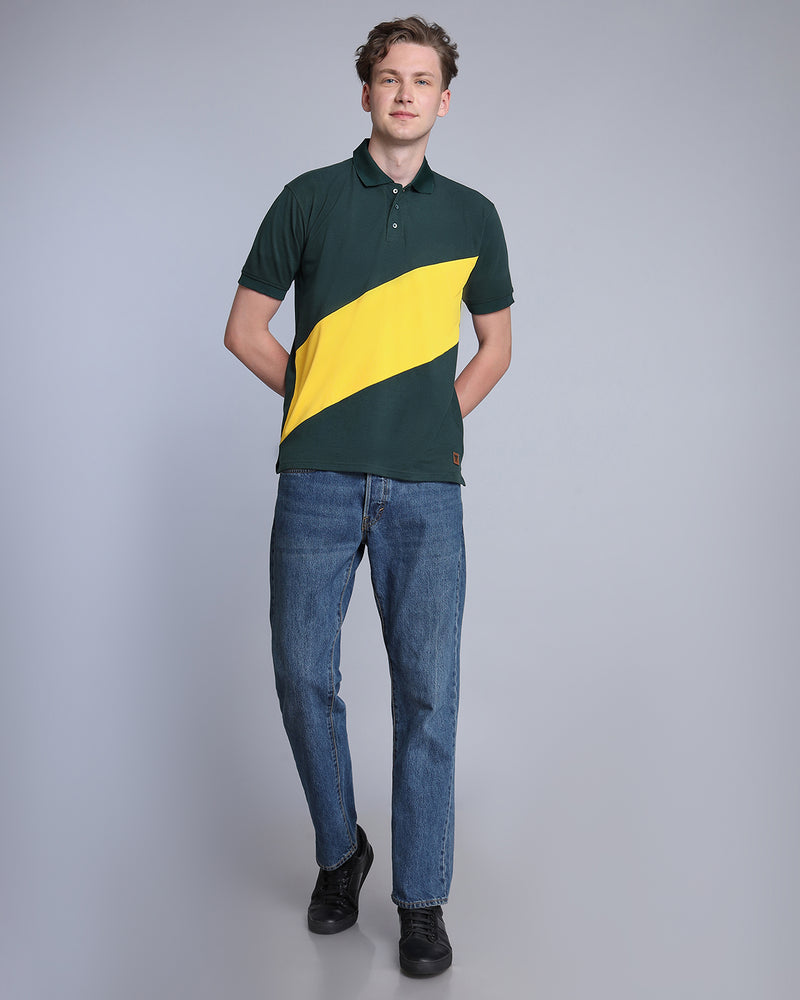 Forest Green With Yellow Pique Pima Designer T-Shirt