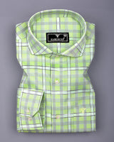 Lawn Green With Gray Check Dobby Cotton Shirt