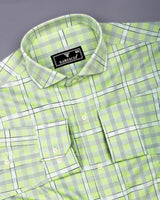 Lawn Green With Gray Check Dobby Cotton Shirt
