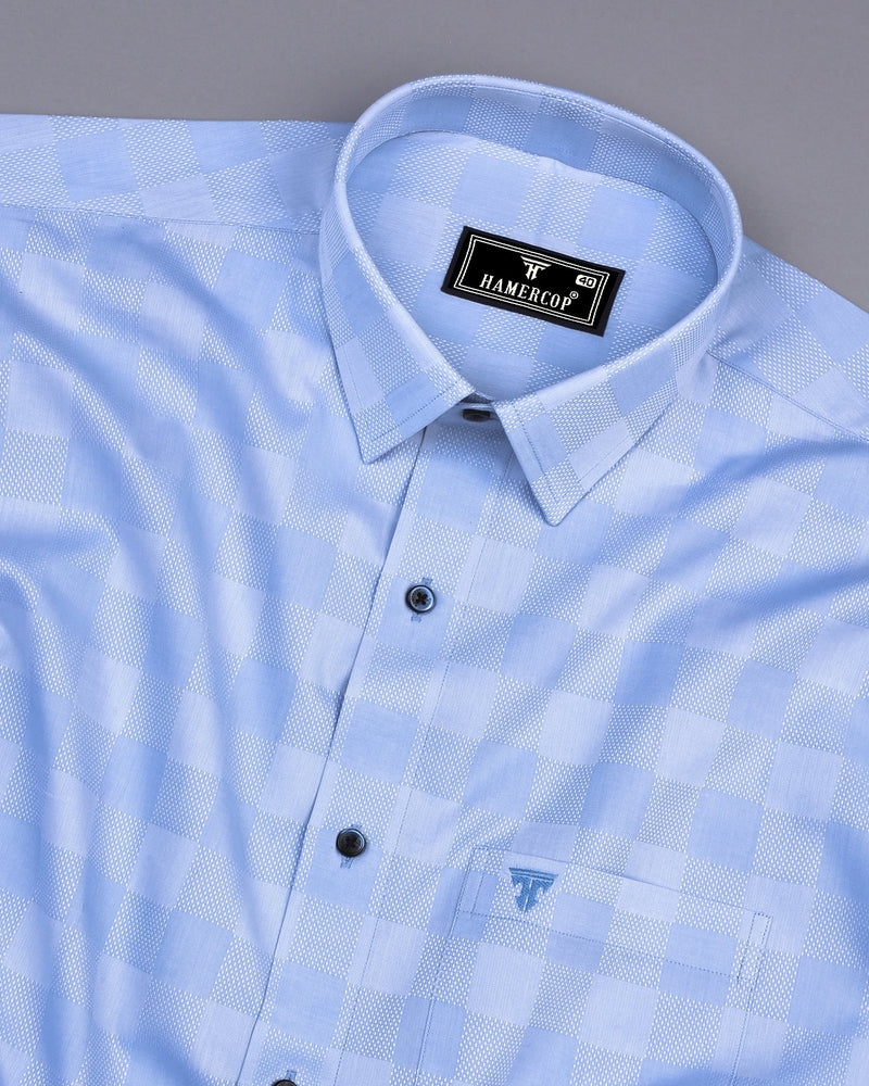 Shell Blue Dobby Check Premium Giza Shirt