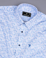 Plumeria Blue With White Printed Amsler Cotton Shirt