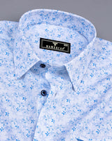 Plumeria Blue With White Printed Amsler Cotton Shirt