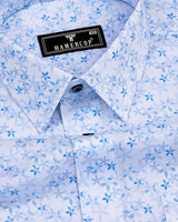 Plumeria Blue With White Printed Amsler Cotton Shirt