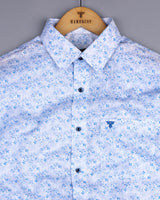 Plumeria Blue With White Printed Amsler Cotton Shirt