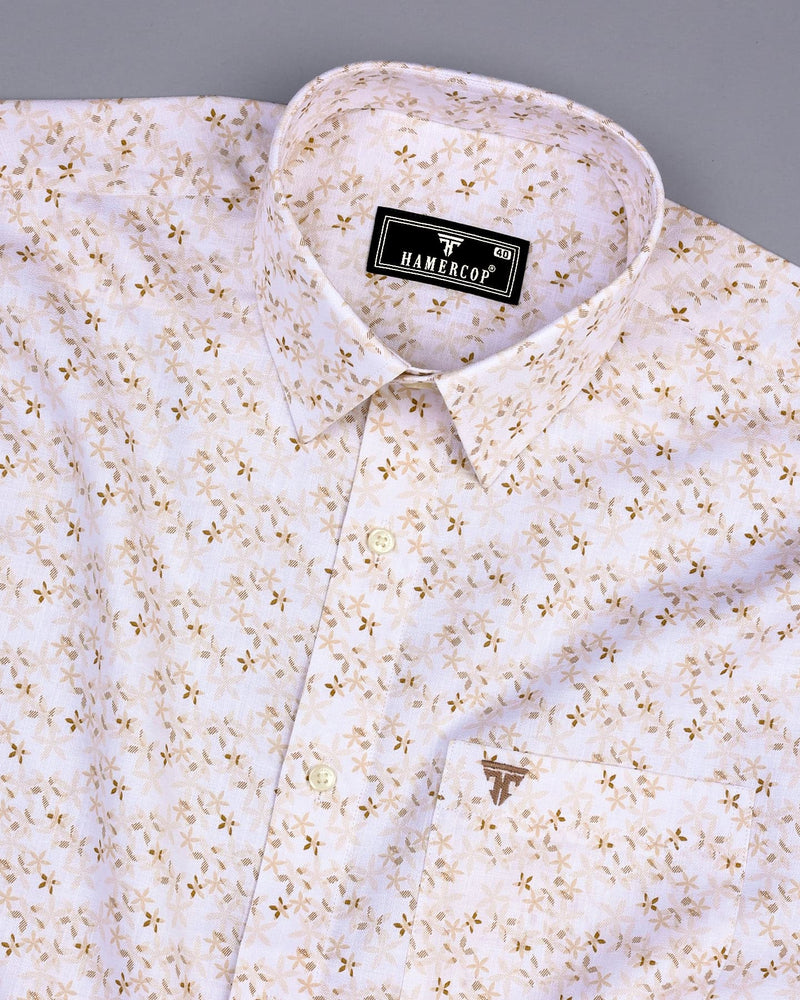 Plumeria Cream With White Printed Amsler Cotton Shirt