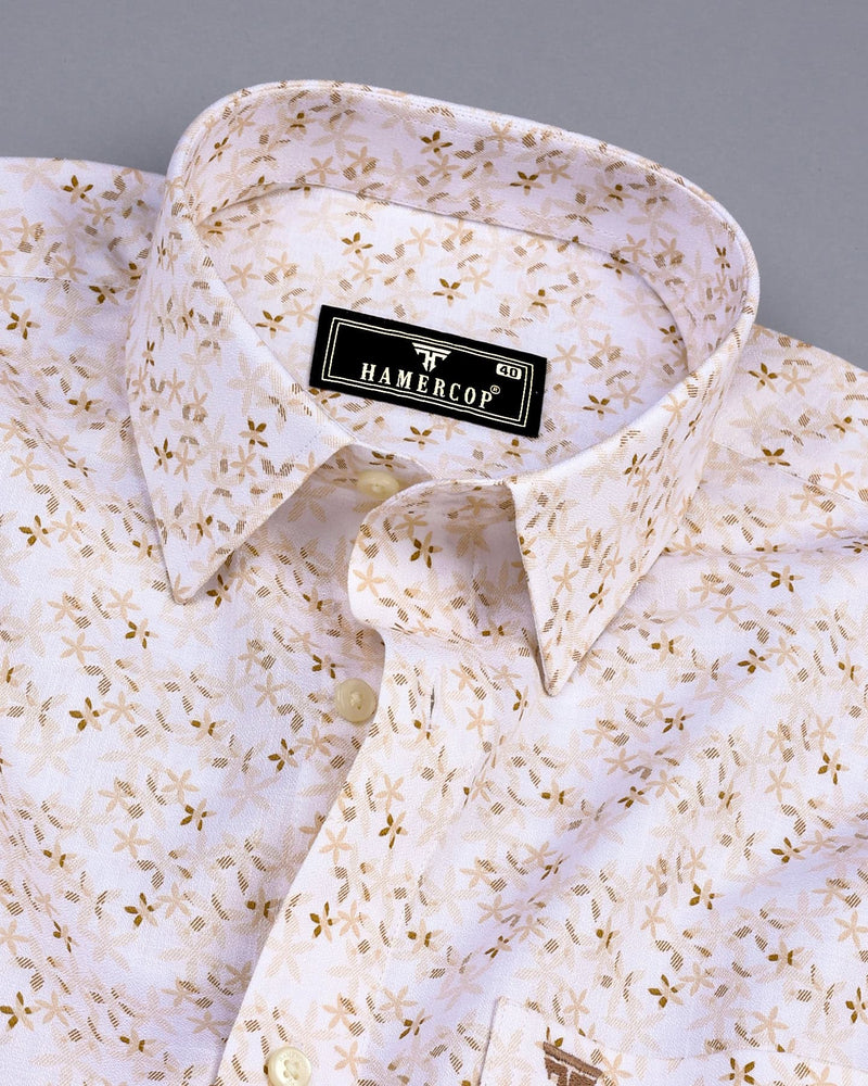 Plumeria Cream With White Printed Amsler Cotton Shirt