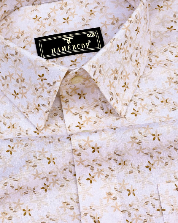 Plumeria Cream With White Printed Amsler Cotton Shirt