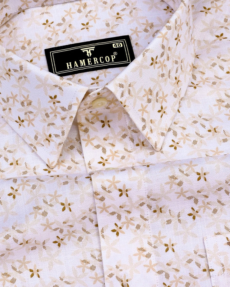 Plumeria Cream With White Printed Amsler Cotton Shirt