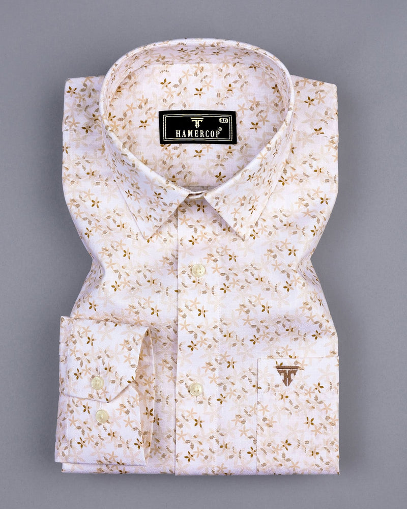 Plumeria Cream With White Printed Amsler Cotton Shirt