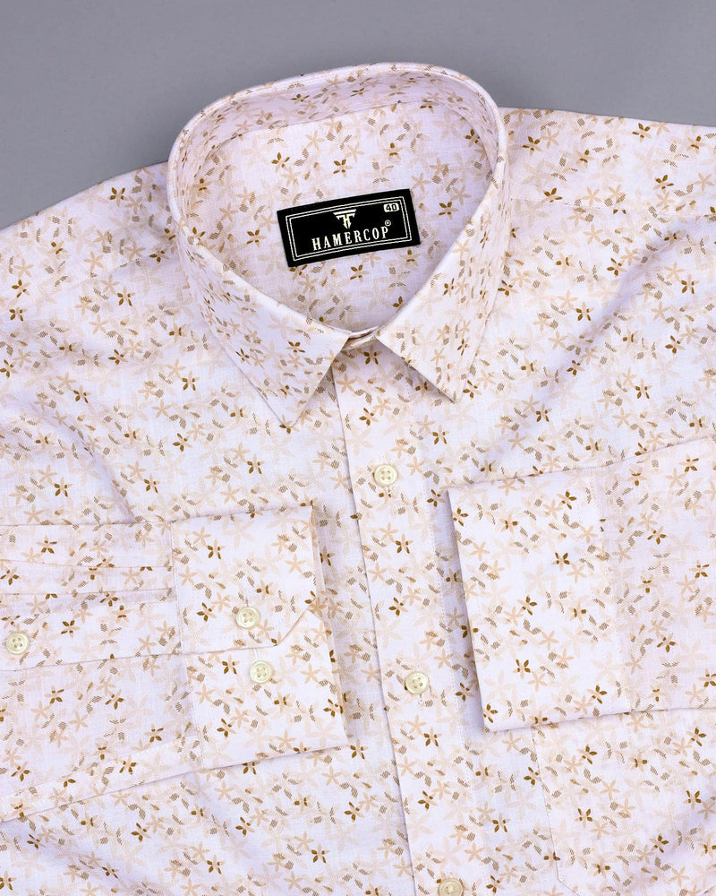 Plumeria Cream With White Printed Amsler Cotton Shirt