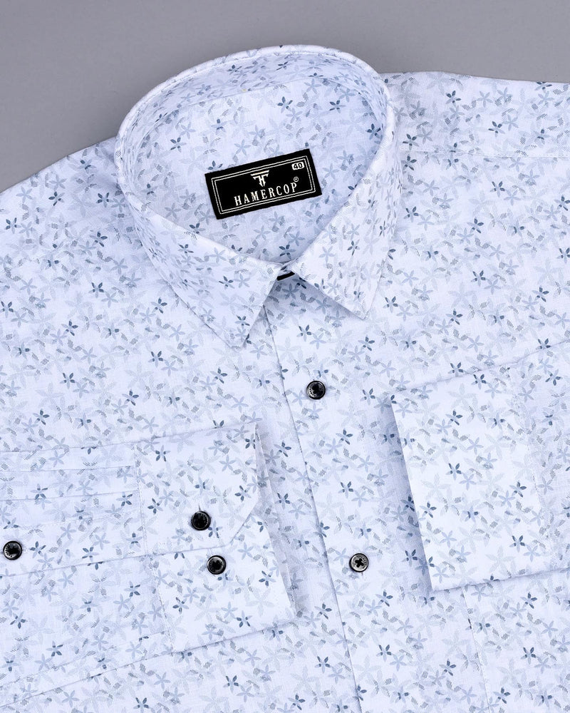 Plumeria Gray With White Printed Amsler Cotton Shirt