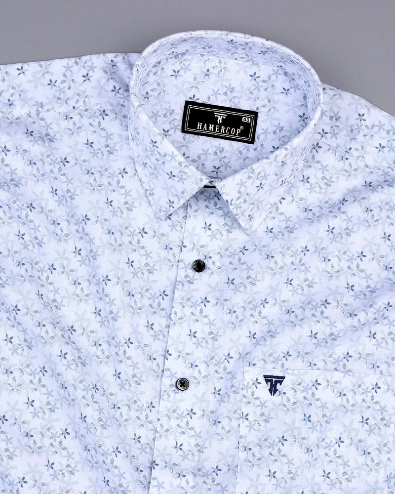 Plumeria Gray With White Printed Amsler Cotton Shirt