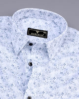 Plumeria Gray With White Printed Amsler Cotton Shirt