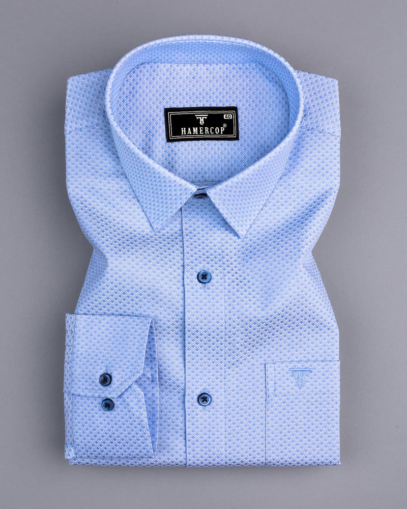 Emerson Blue With White Jacquard Premium Giza Shirt