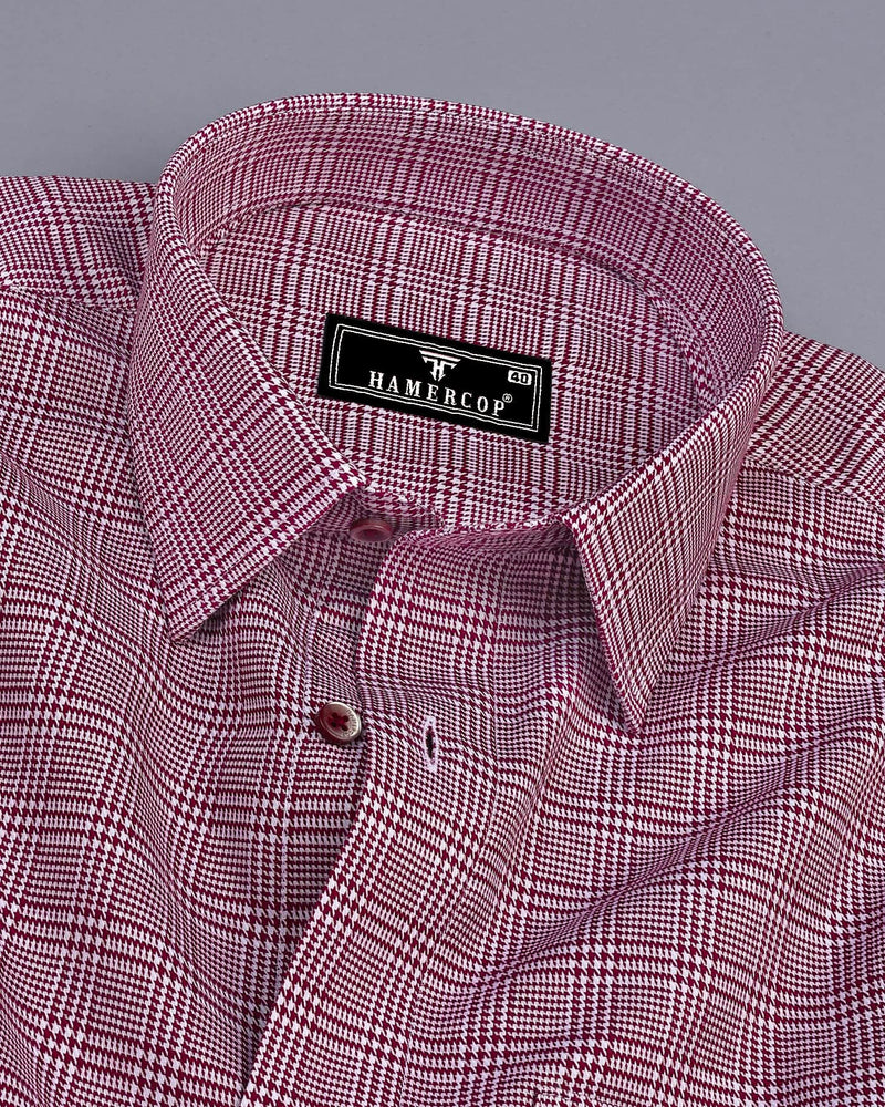 Pinacle Maroon Houndstooth Check Premium Giza Shirt