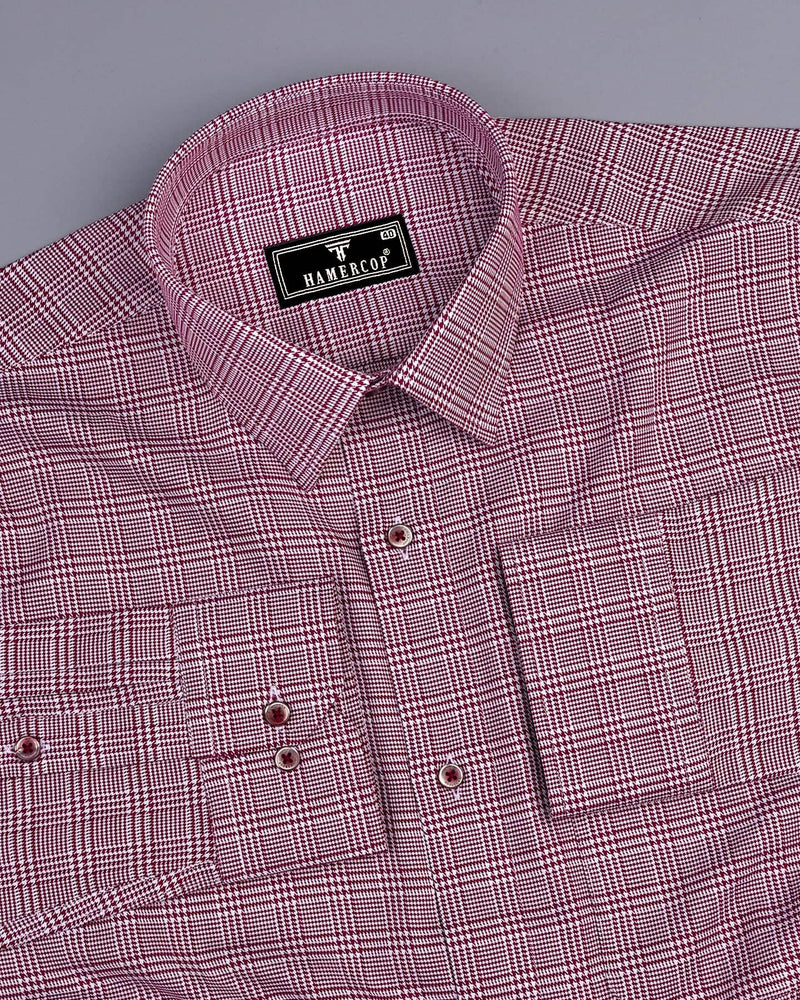 Pinacle Maroon Houndstooth Check Premium Giza Shirt