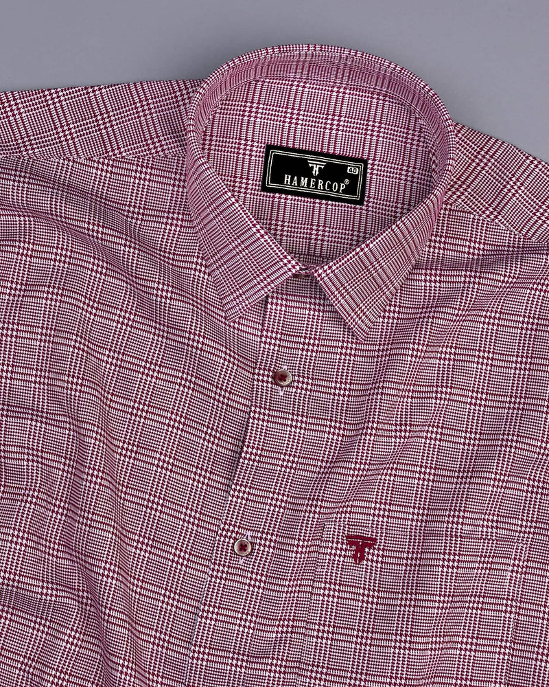 Pinacle Maroon Houndstooth Check Premium Giza Shirt