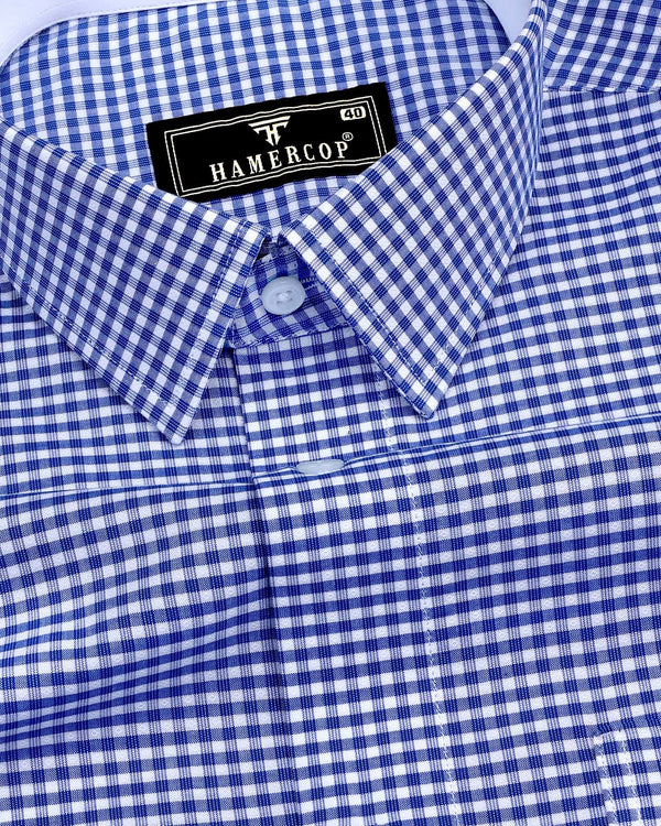 Stellar Blue Dobby Check Formal Cotton Designer Shirt