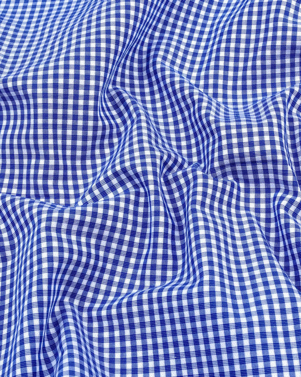 Stellar Blue Dobby Check Formal Cotton Designer Shirt